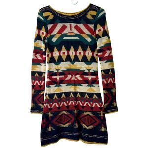 Willow & Clay knit sweater dressing sleeve western Aztec southwestern dress XS